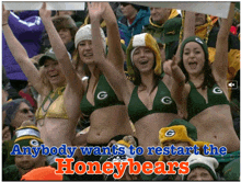 a group of green bay packers cheerleaders in bikinis