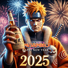 a poster for museumbola shows naruto holding a bottle of hikate