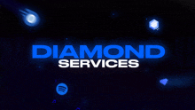 a blue and white logo for diamond services surrounded by icons