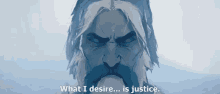 a drawing of a man with a beard and the words what i desire is justice