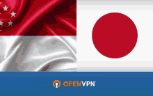 a singapore flag and a japanese flag are displayed on an openvpn logo