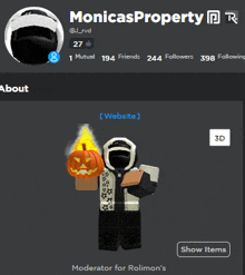 a screenshot of a roblox account called monica property