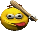 a smiley face is sticking its tongue out while holding a baseball bat .