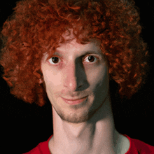 a man with red curly hair and a beard smiles for the camera