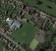 an aerial view of a residential area with lots of buildings