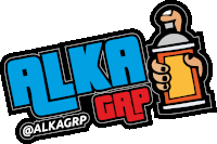 a logo for alka grip with a hand holding a can