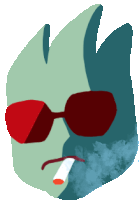 a cartoon character wearing red sunglasses and a cigarette in his mouth