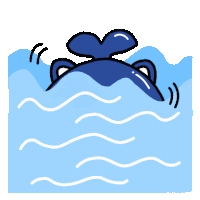 a cartoon drawing of a blue whale swimming in the ocean