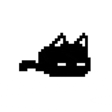 a pixel art silhouette of a cat with ears and a tail .