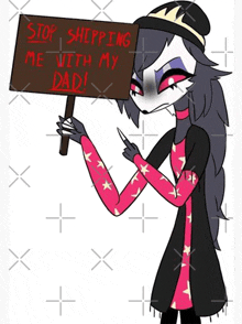 a cartoon character is holding up a sign that says stop shipping me with my dad