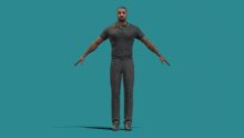 a 3d model of a man standing with his arms outstretched against a blue background .