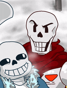 a cartoon drawing of two skeletons standing next to each other in the snow