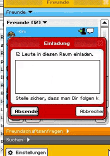 a screenshot of a computer screen with a red and white einladung window .