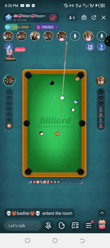 a phone screen shows a pool game called billiard