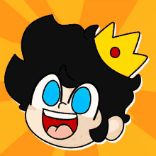 a cartoon character with blue eyes and a yellow crown