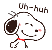 a cartoon of snoopy with the words uh-huh written above him