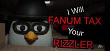 a cartoon penguin says i will fanum tax your riddler