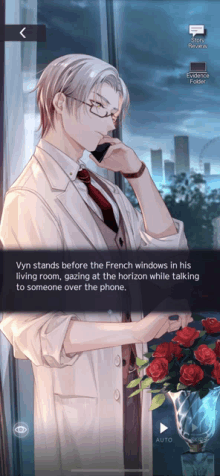 a screenshot of a video game shows a man talking on a phone