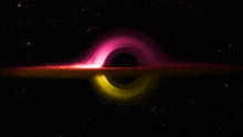 a black hole in space with a pink and yellow glow