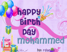 a birthday card that says happy birth day mohammed on it