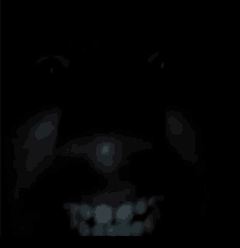 a close up of a person 's face in the dark with glowing eyes