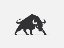 a black and white silhouette of a bull with horns on a white background