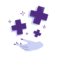 an illustration of a hand holding purple crosses and stars