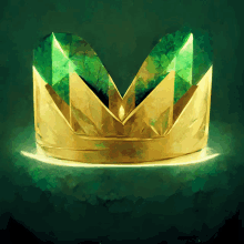 a gold crown with emeralds on it