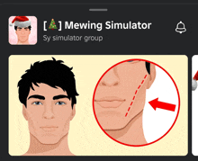 a screenshot of a mewing simulator app with a picture of a man wearing a santa hat