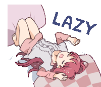 a cartoon of a girl laying on her back with the word lazy above her