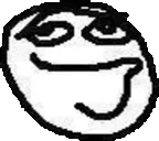 a black and white drawing of a troll face with a smile on it .