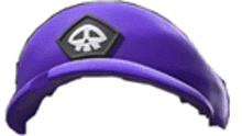 a purple hat with a skull and crossbones patch on it .