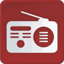 an icon of a radio on a red background .