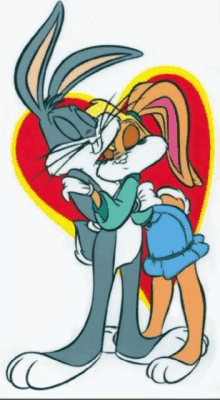 bugs bunny and lola bunny are kissing in front of a red heart