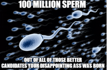 a picture of sperm with the caption 100 million sperm