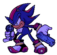 shadow the hedgehog is holding a gun and a microphone in his hands