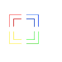 a white background with a rainbow of colored lines in a square .