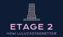 a logo for etage 2 hotel lulucastagnette with a tall building