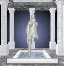 a statue of a woman is surrounded by white pillars