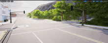 a computer screen shows a street with trees and a sign that says ' downtown ' on it