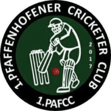 a logo for a cricket club shows a cricket player hitting a ball .