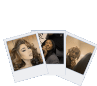 three polaroid pictures of a woman and a man