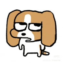 a cartoon dog with glasses and a sad look on its face