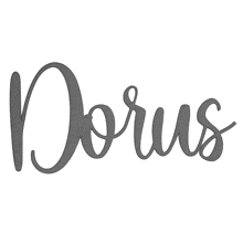 the word dorus is written in a cursive style on a white background