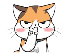 a cartoon cat covering its nose with its paw and the letters wz on the bottom right