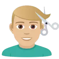 an illustration of a man getting his hair cut with scissors