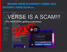 a screen shot of a website with the words verse is a scam on it