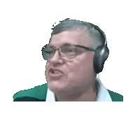 a man wearing glasses and headphones is making a face