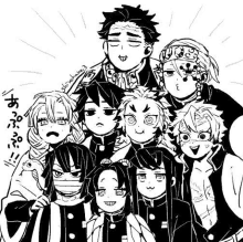 a group of demon slayer characters are posing for a picture together .