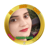 a gold circle with a woman 's face and the words admin roshni queen host on it